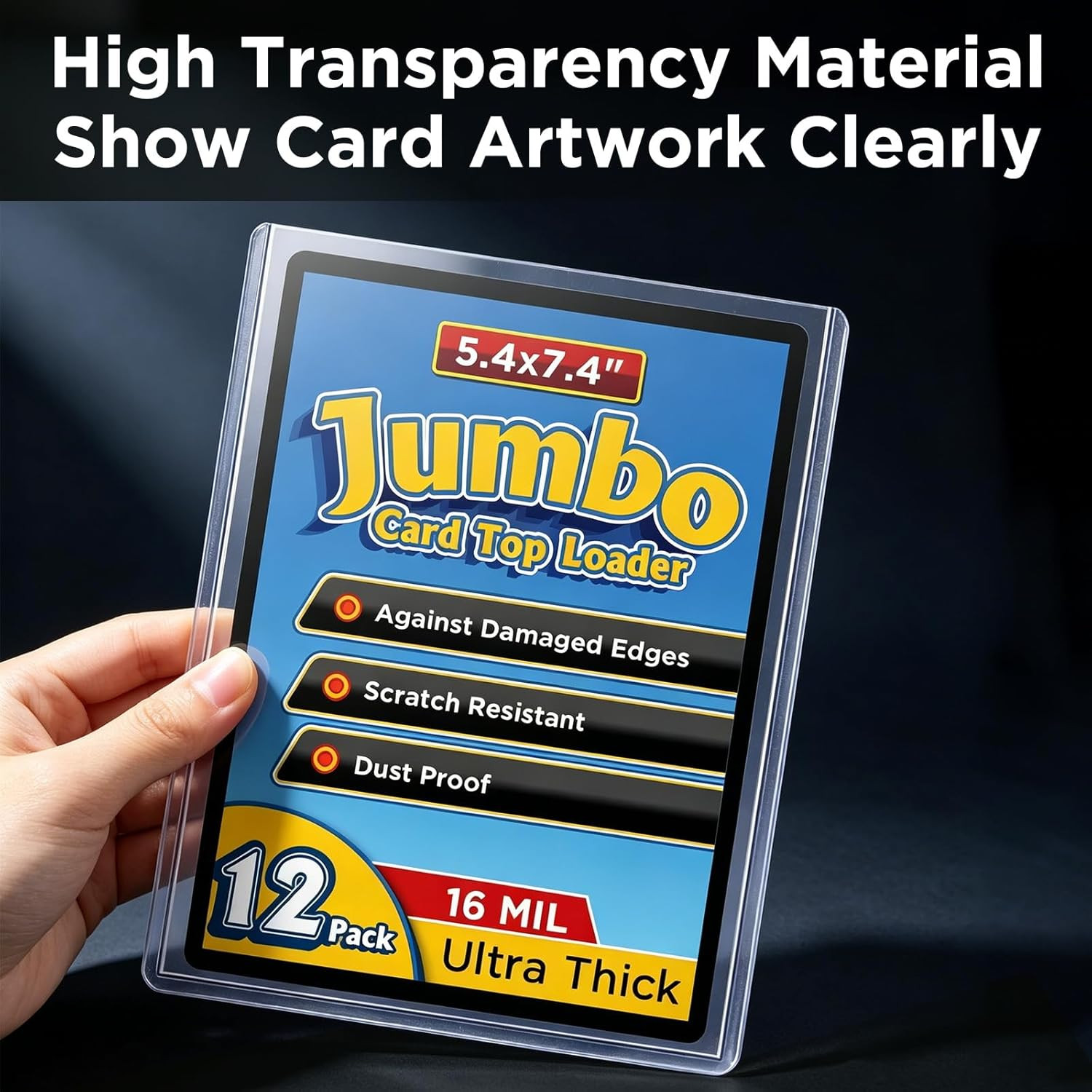 Jumbo Card Hard Sleeves – 12 Pack Rigid Plastic Top Loaders for 5.4 X7.4” Jumbo