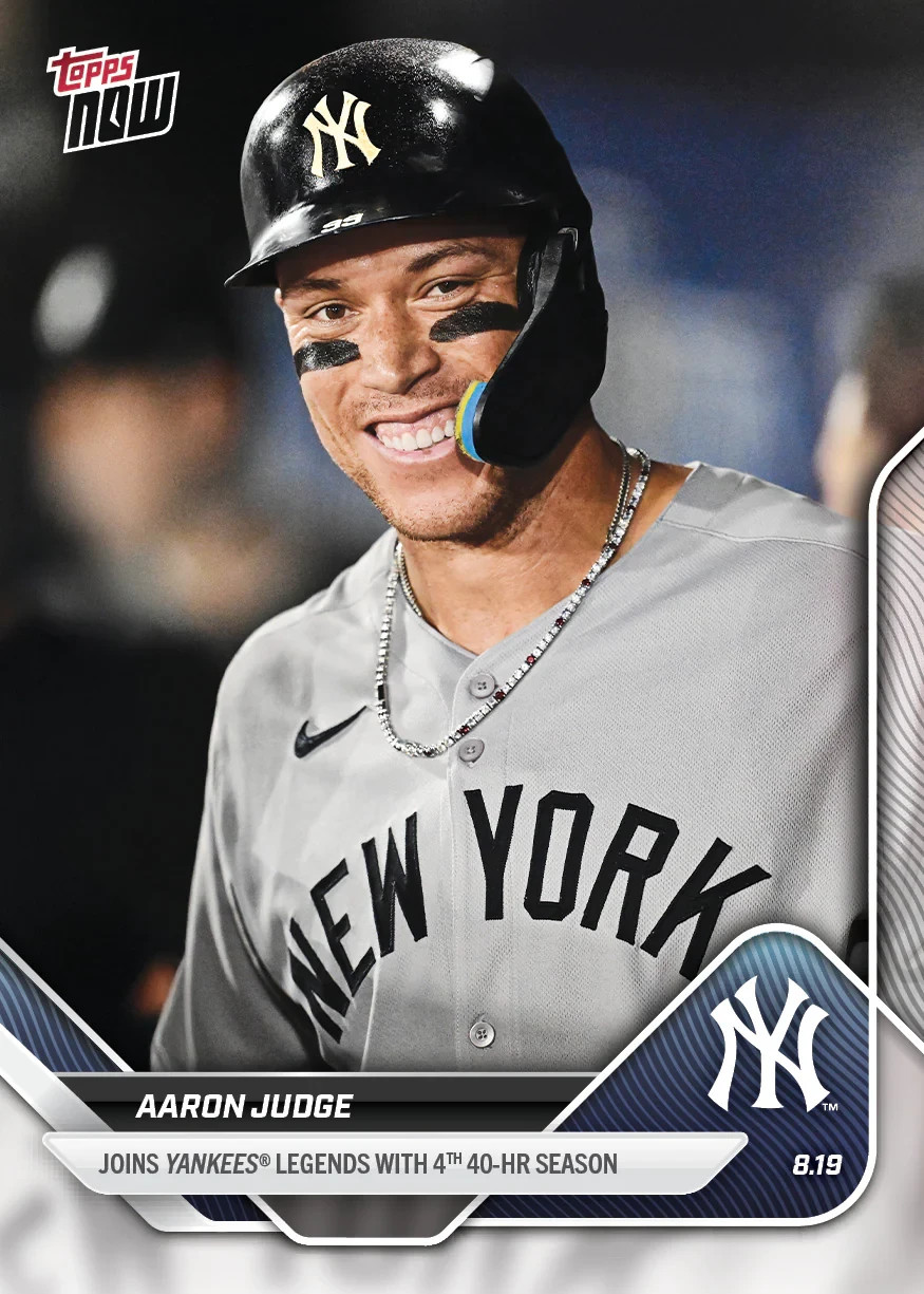 2025 Topps Now Card 577 Aaron Judge 4th 40 HR Season -25 Cents Shipping!
