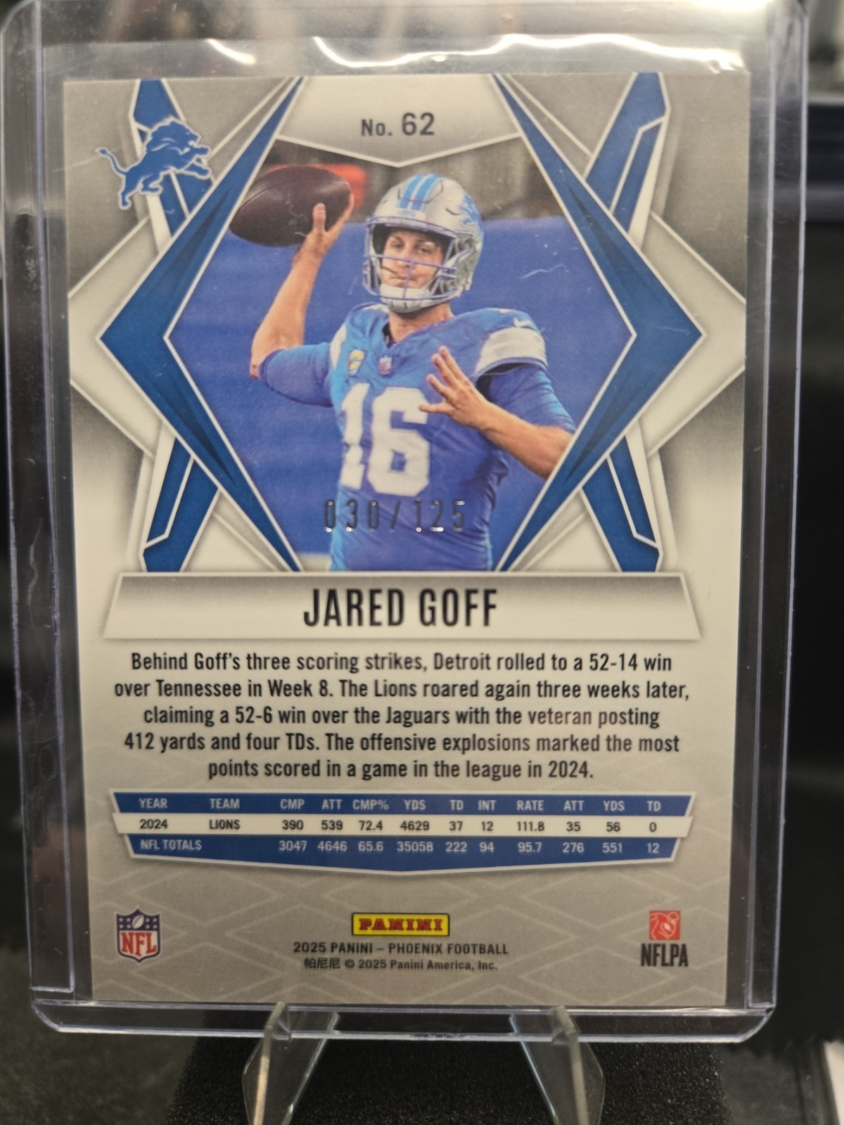 2025 Panini Phoenix – Jared Goff #62 Bronze Pandora /125