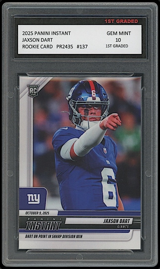 Jaxson Dart 2025 Panini Instant #137 New York Giants Rookie Card 1st Graded 10