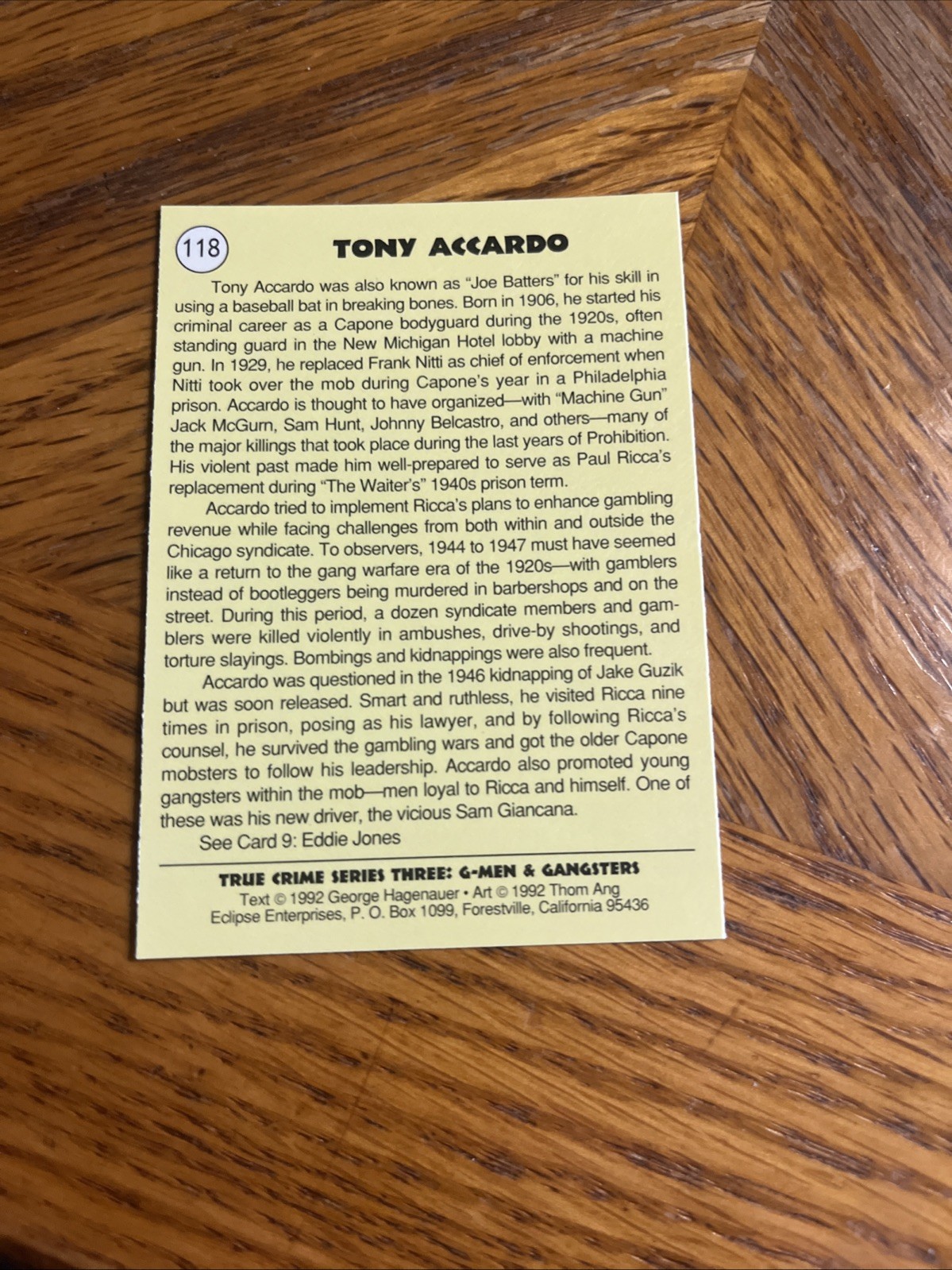 1992 Eclipse True Crime #118 Tony Accardo