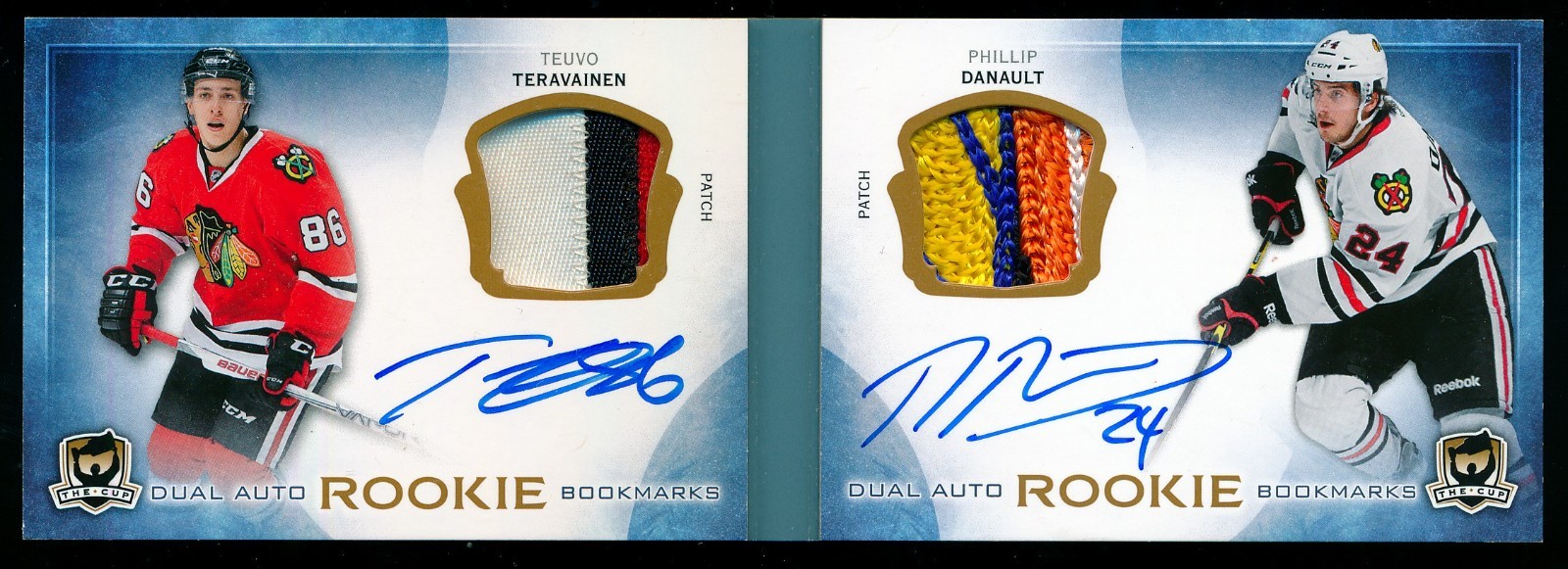 2014-15 The Cup Dual Auto Rookie Bookmarks Patch T. Teravainen P. Danault 09/25