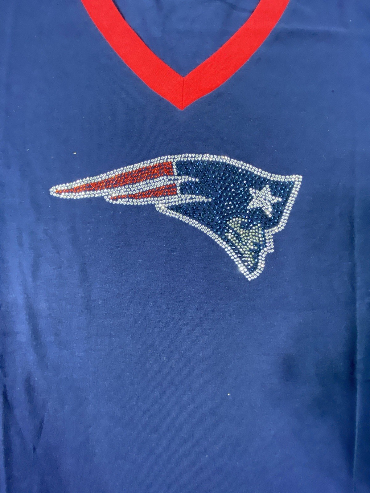 New England Patriots T-Shirt Womens XXL Blue Football NFL Team Apparel Sparkle