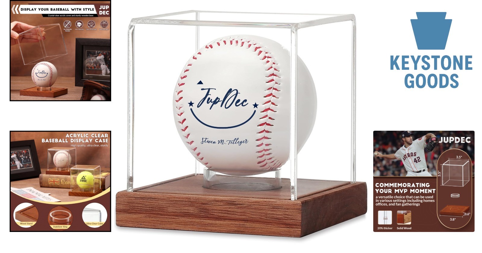 Clear Acrylic Baseball Display Case with Wooden Base