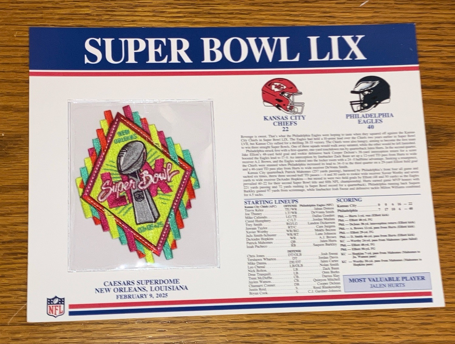 **Willabee & Ward, SUPER BOWL LIX (59) Eagles Patch/Stat Card: LOOK!!!**