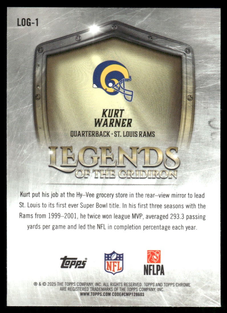 2025 Topps Chrome #LOG-1 Kurt Warner Legends of the Gridiron