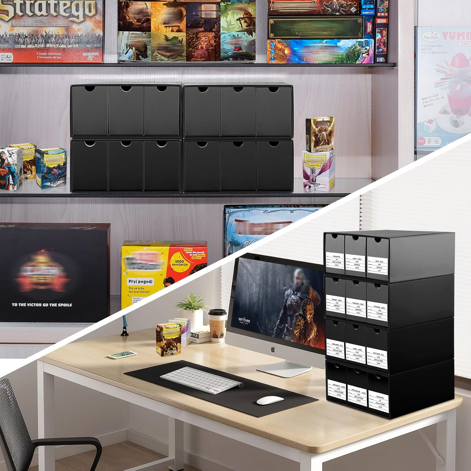 Trading Card Storage Box 12 Drawers Cardboard Organizer for Top Loaders TCG MTG