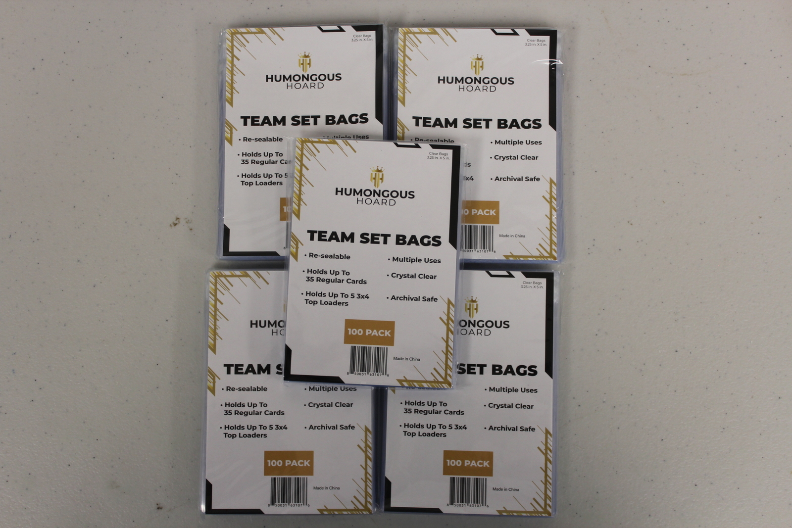 (500) Humongous Hoard Resealable Team Set Bags Holds Top Loaders -5 Packs of 100