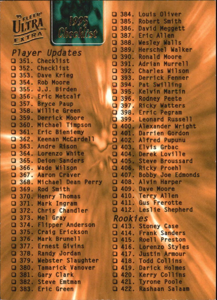1995 Ultra Extra Football Pick Complete You Set #351-550 RC Stars