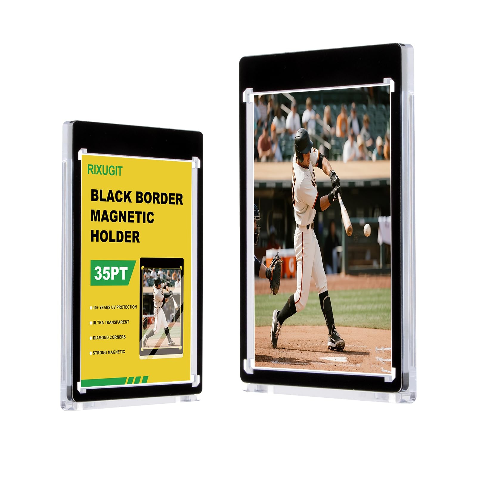 10-Pack Black Border Magnetic Card-Holder – 35pt One Touch Card Holder, Magne…