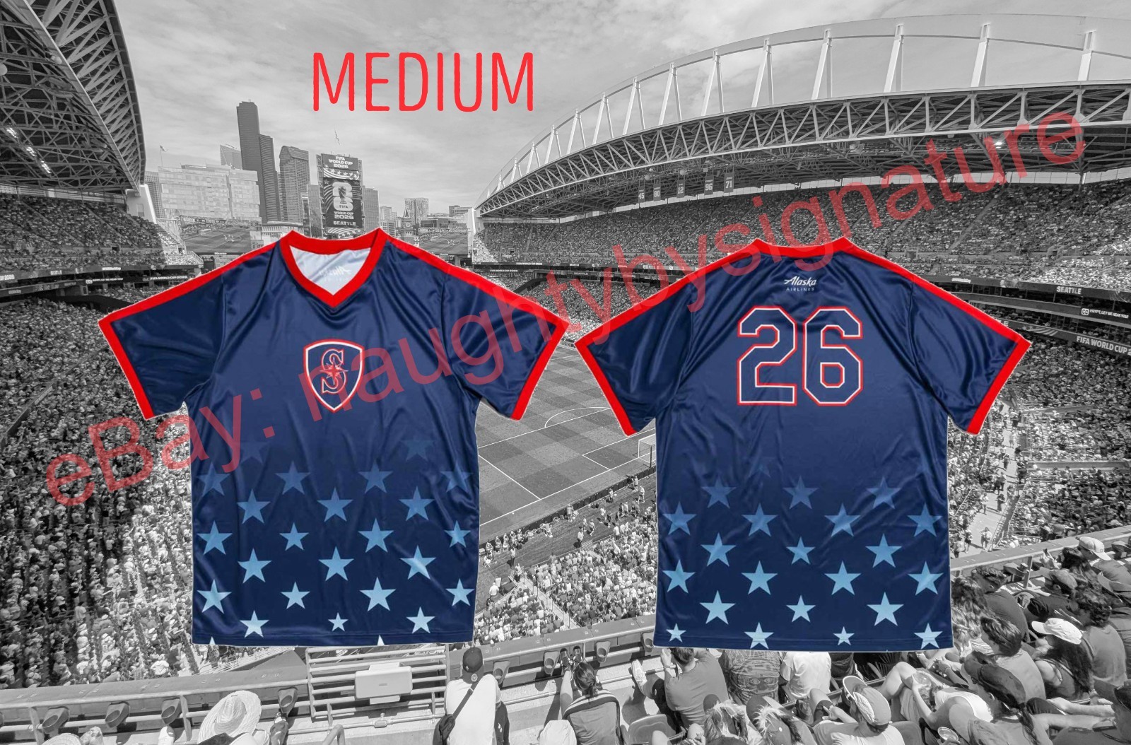 SEATTLE MARINERS STARS & STRIPES SOCCER JERSEY SGA T-MOBILE 6/18/26 MEDIUM M