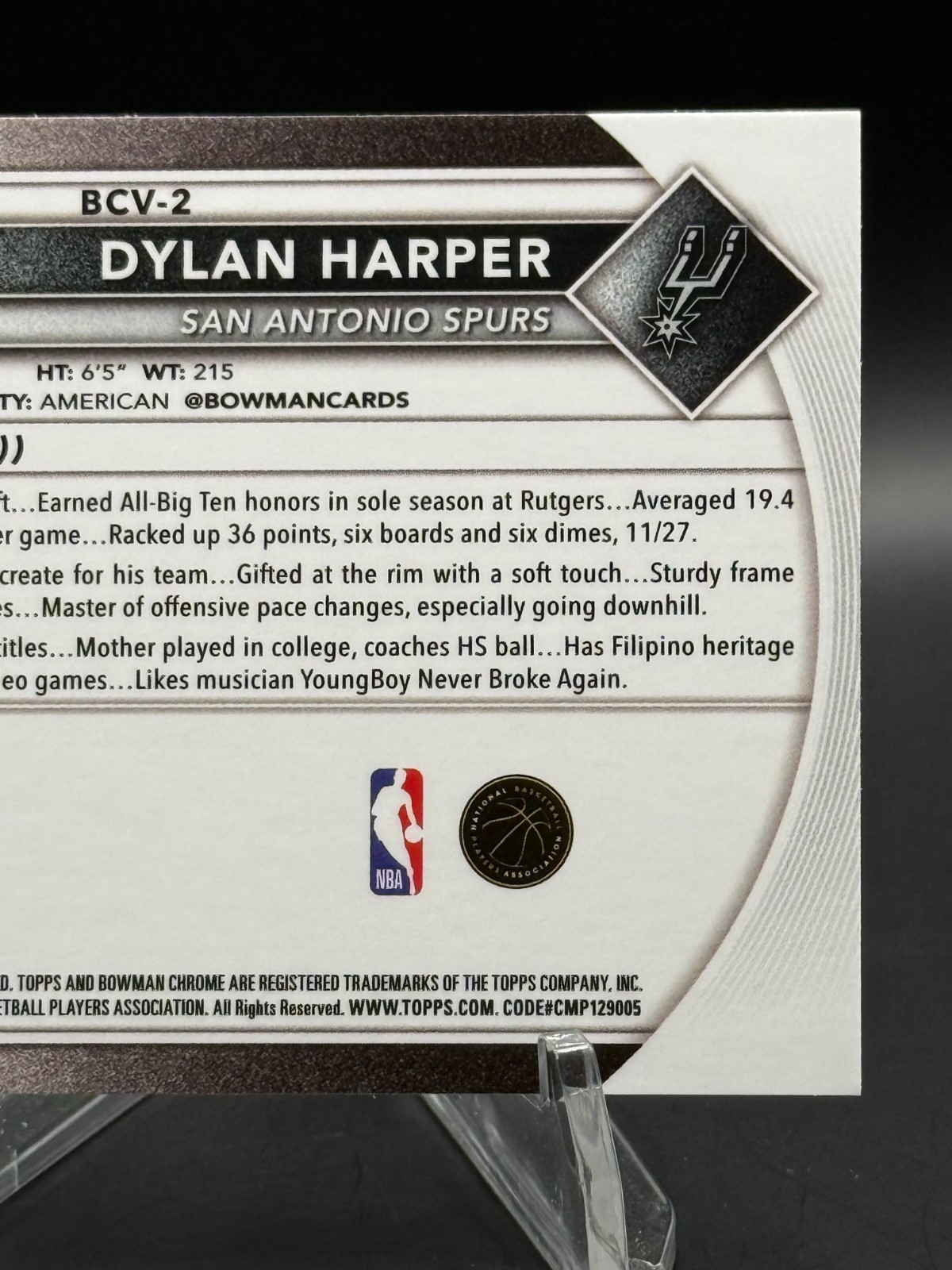 2025 Bowman Sapphire Dylan Harper Chrome RC Rookie #BCV-2 Spurs