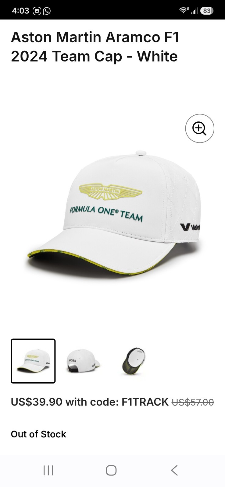 Aston Martin Aramco Formula One Team Cap White Adult Strapback Adjustable NWT