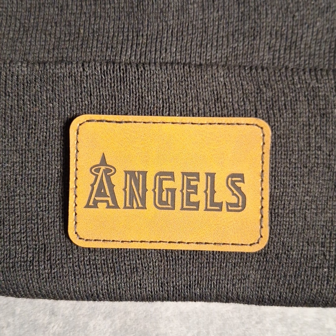 Los Angeles Angels Leather Rectangle Patch Black Beanie Cap MLB