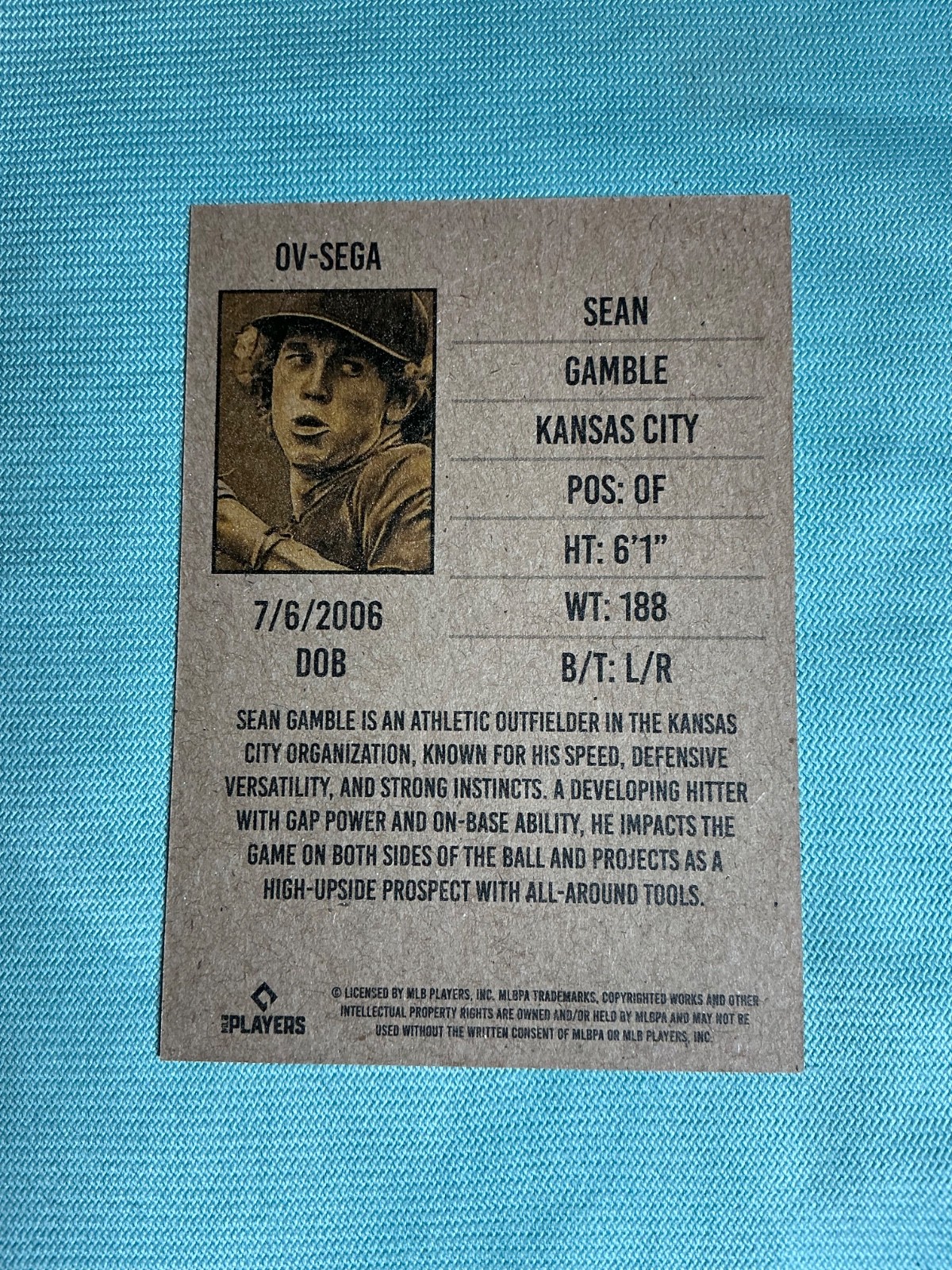 2026 Onyx Baseball Sean Gamble Base Card Kansas City Royals
