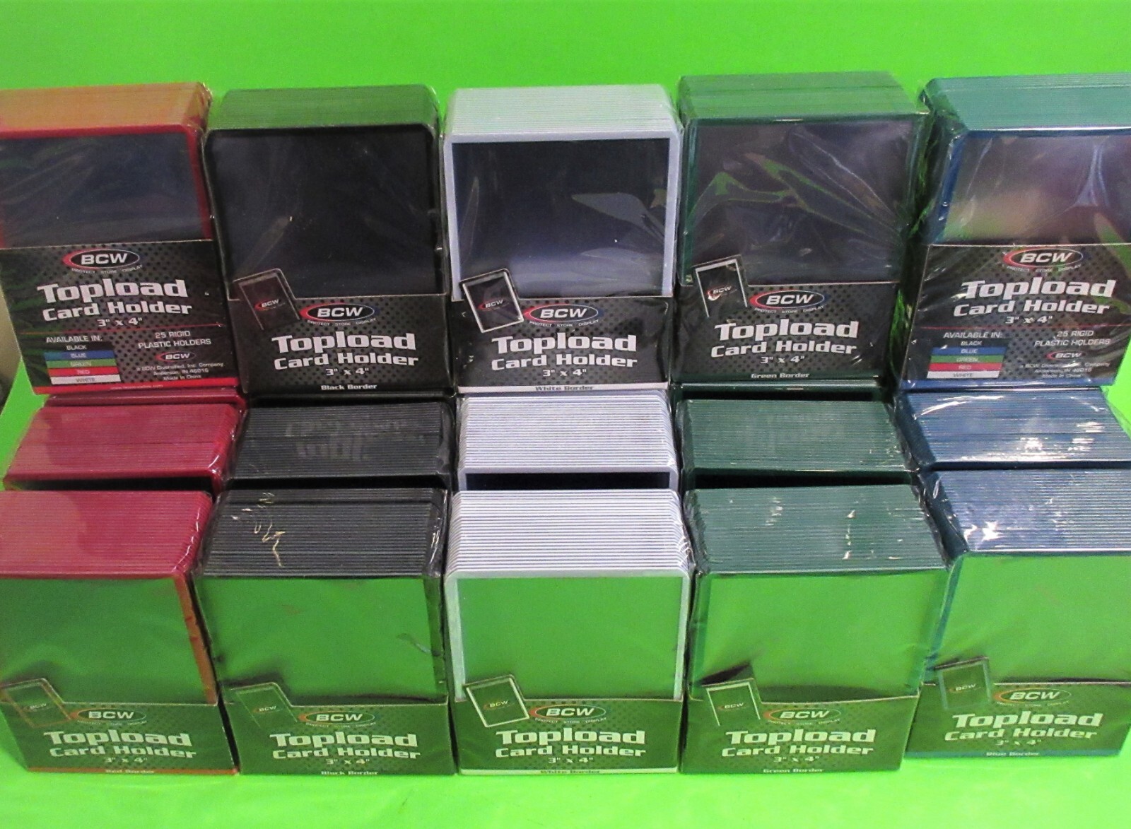 500 BCW TOPLOAD CARD HOLDERS w/color border , WHITE, RED, BLUE, BLACK,GREEN, 3X4