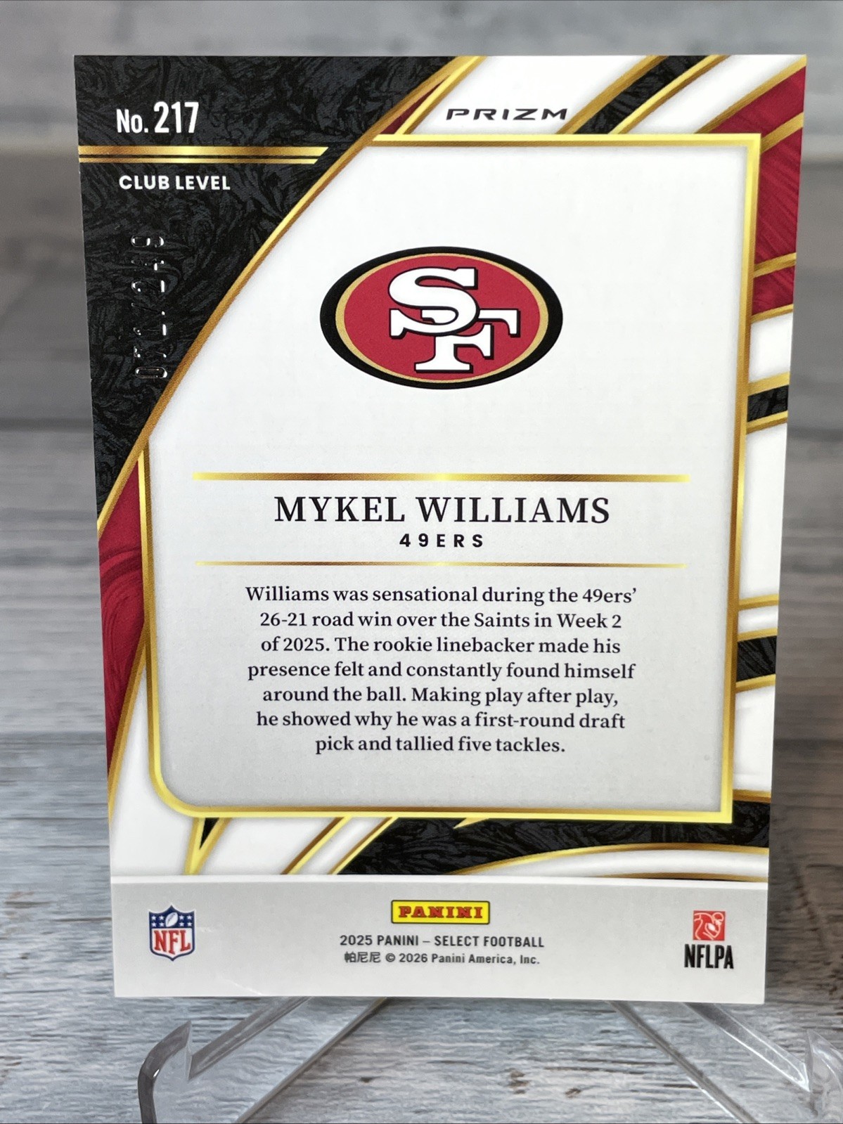 2025 Panini Select -Mykel Williams (RC) – Club #217 (Tri-Color Prizm) 071/249