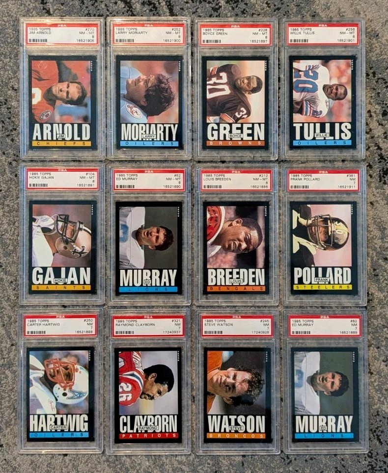 Lot of 12 PSA Graded 7 8 1985 Topps Football Cards Arnold Pollard Tullis Watson