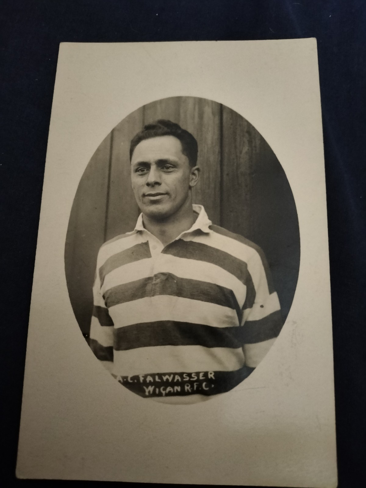 VINTAGE WIGAN RUGBY LEAGUE PLAYER PORTRAIT POSTCARD ALBERT FALWASSER