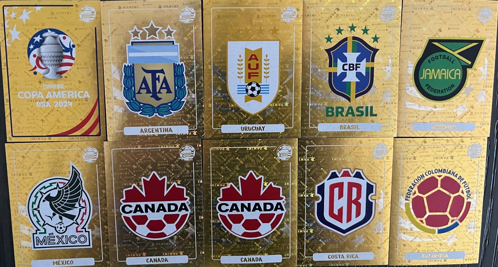2024 Conmebol Copa America Panini Gold Foil Emblem Logo Legends Stickers