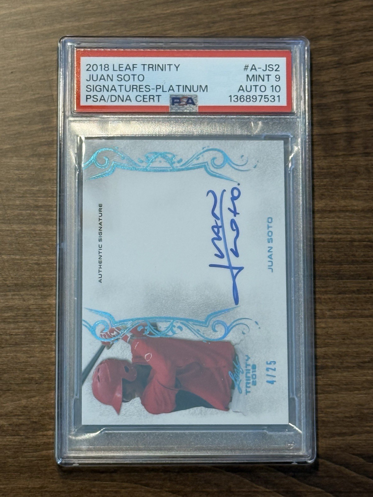 2018 Leaf Trinity Juan Soto Auto RC Signatures Platinum #’d 4/25 PSA 9 Auto 10