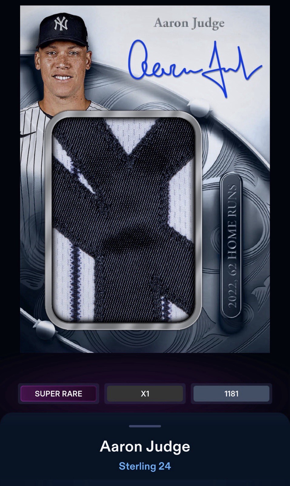 24 Topps Bunt DIGITAL Sterling Signature Relic Aaron Judge
