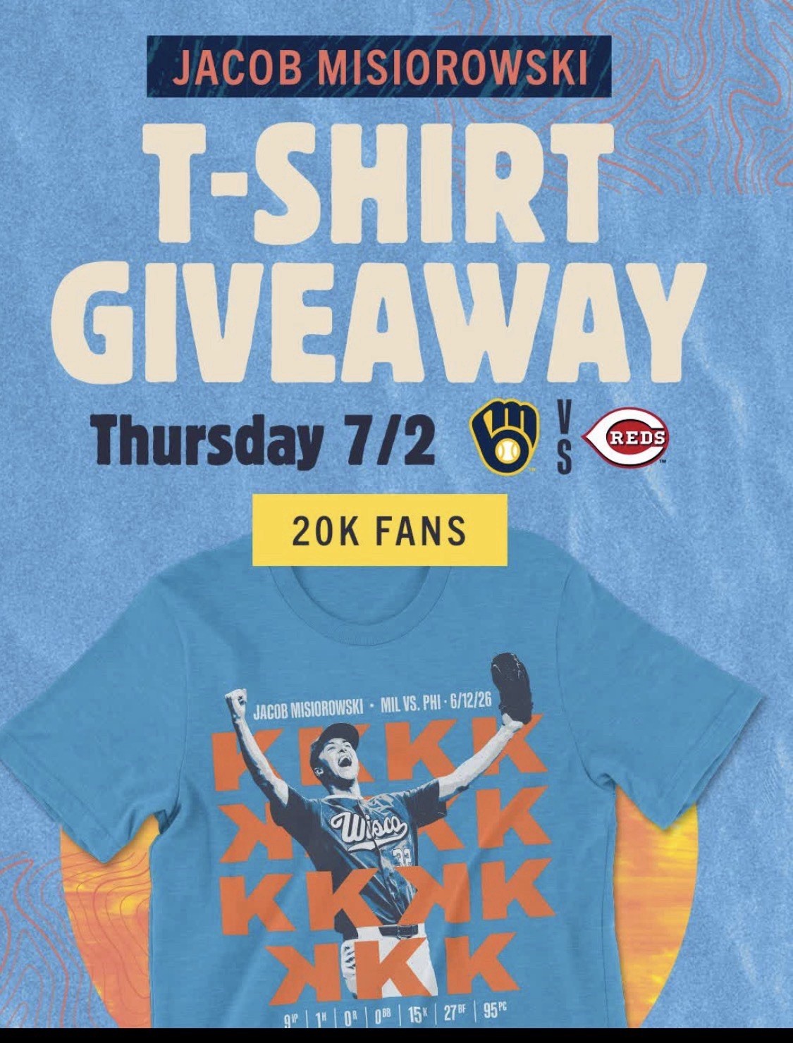 2026 BREWERS JACOB MISIOROWSKI T-SHIRT “15 Strike Out GAME” SGA TEE ~ Size XL