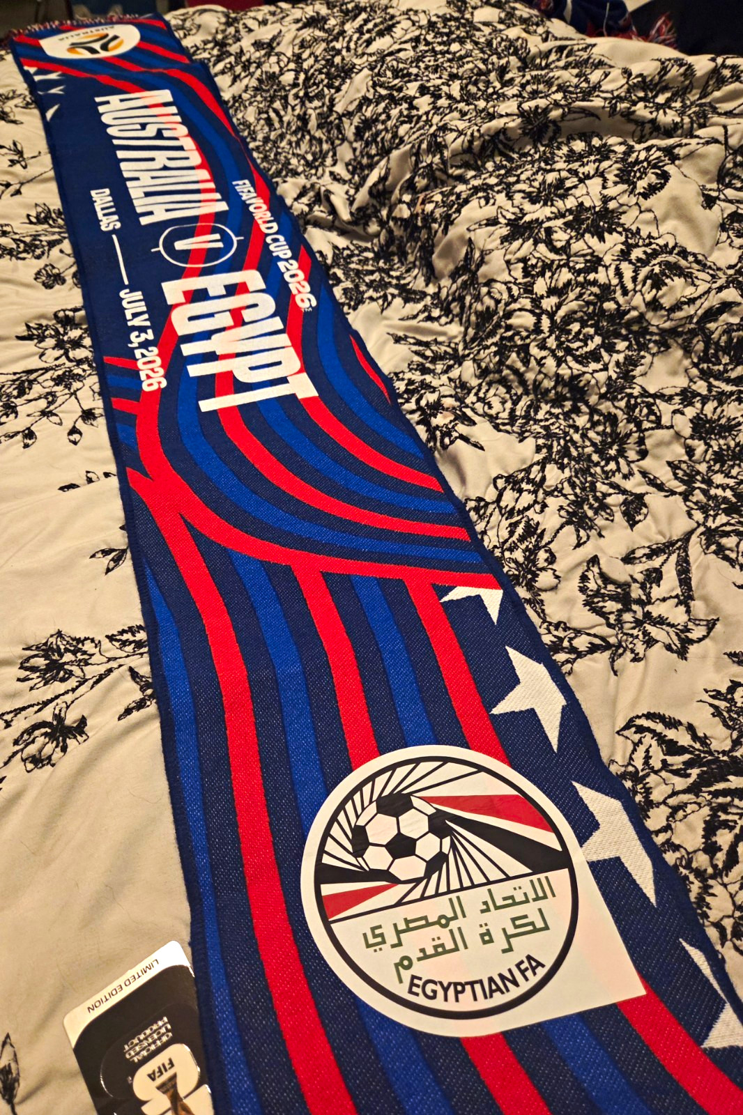 FIFA World Cup 2026 Australia vs Egypt Soccer Scarf Blue Red White Dallas 7/3