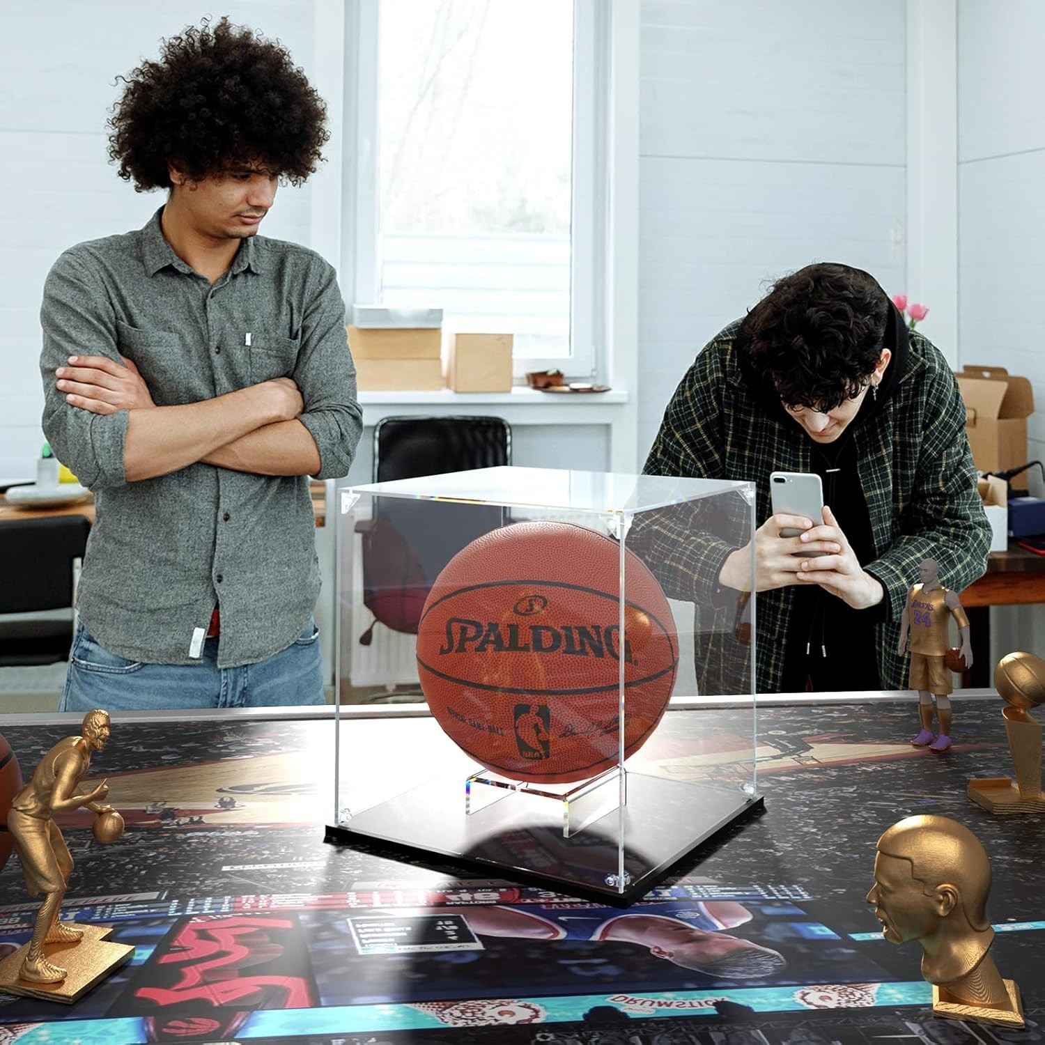 KOLIPI Basketball Display Case Clear Acrylic UV Protected 10.6 X 10.6 X 11.8