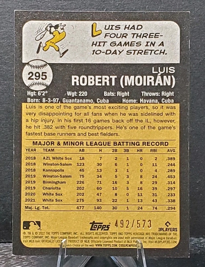 2022 Topps Heritage Chrome #295 Luis Robert WHITE SOX Red (#492/573) ⚾️NM/MT