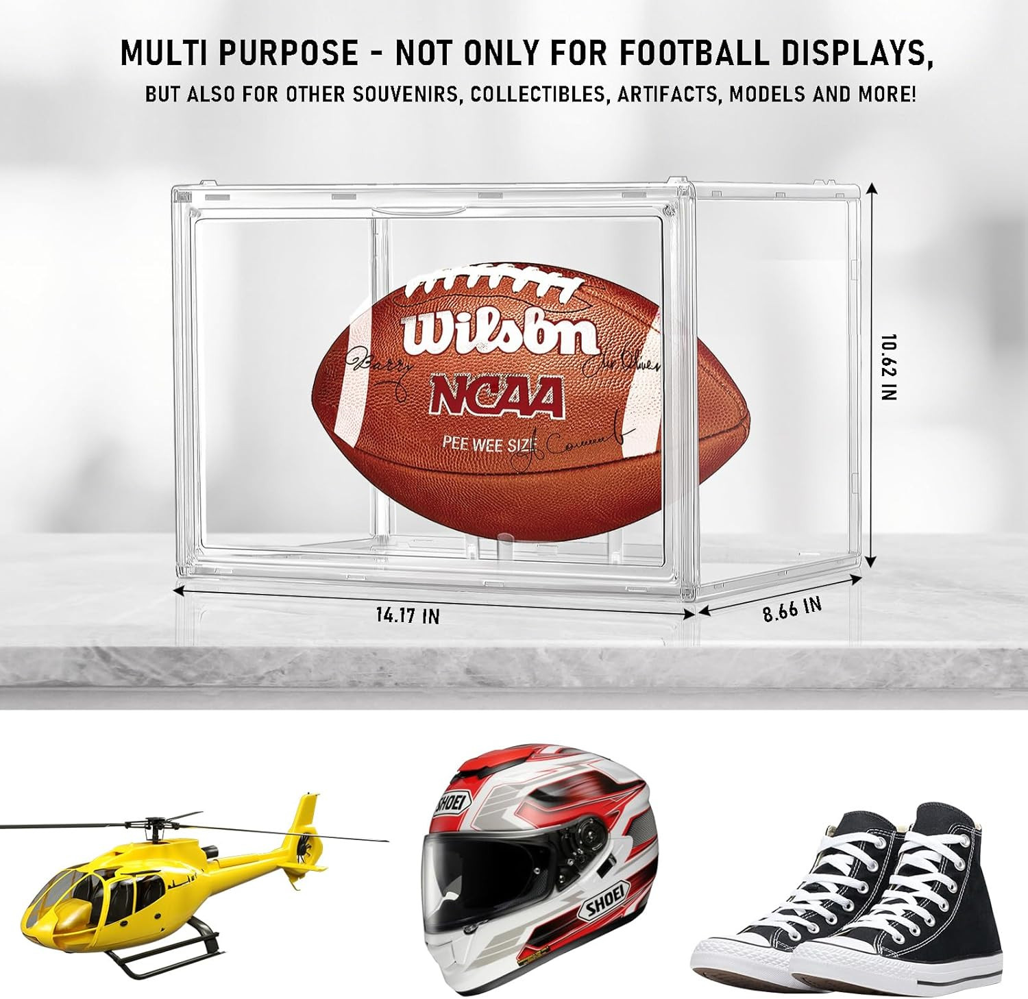 2 Pack Acrylic Football Display Case Full Size Magnetic Door UV Protection