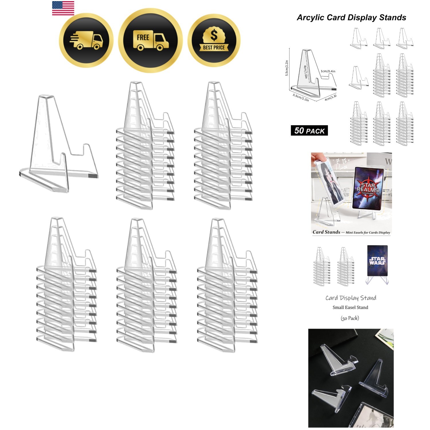 2.2 inch Durable Acrylic Card Stands – 50 Pack for Sports Collectibles