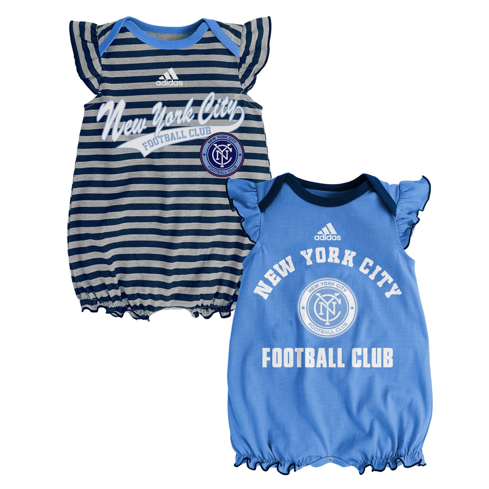 New York City FC MLS Adidas Newborn “Team Sparkle” 2 Pack Frill Creeper Set