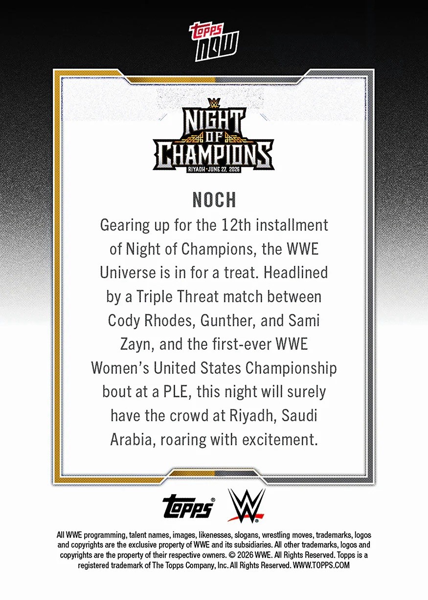 Night of Champions – 2026 WWE Topps NOW® – Card NOCH – *PRESALE*