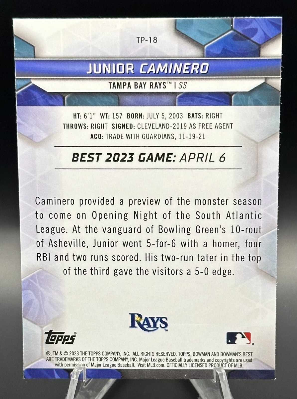 2023 Bowman’s Best – Junior Caminero Top Prospects – Tampa Bay Rays #TP-18