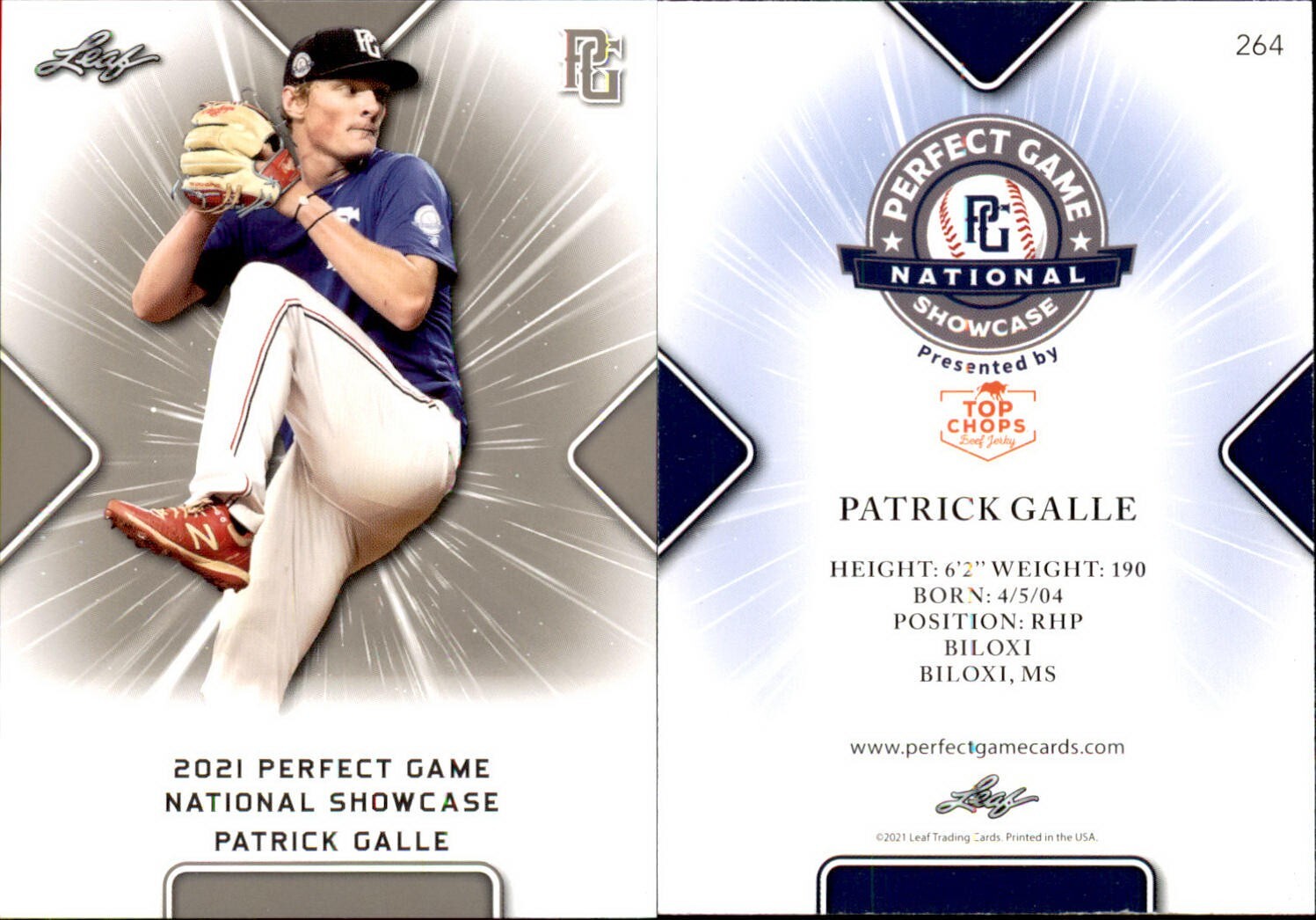 PATRICK GALLE 2021 LEAF PERFECT GAME NATIONAL SHOWCASE ROOKIE CARD #264