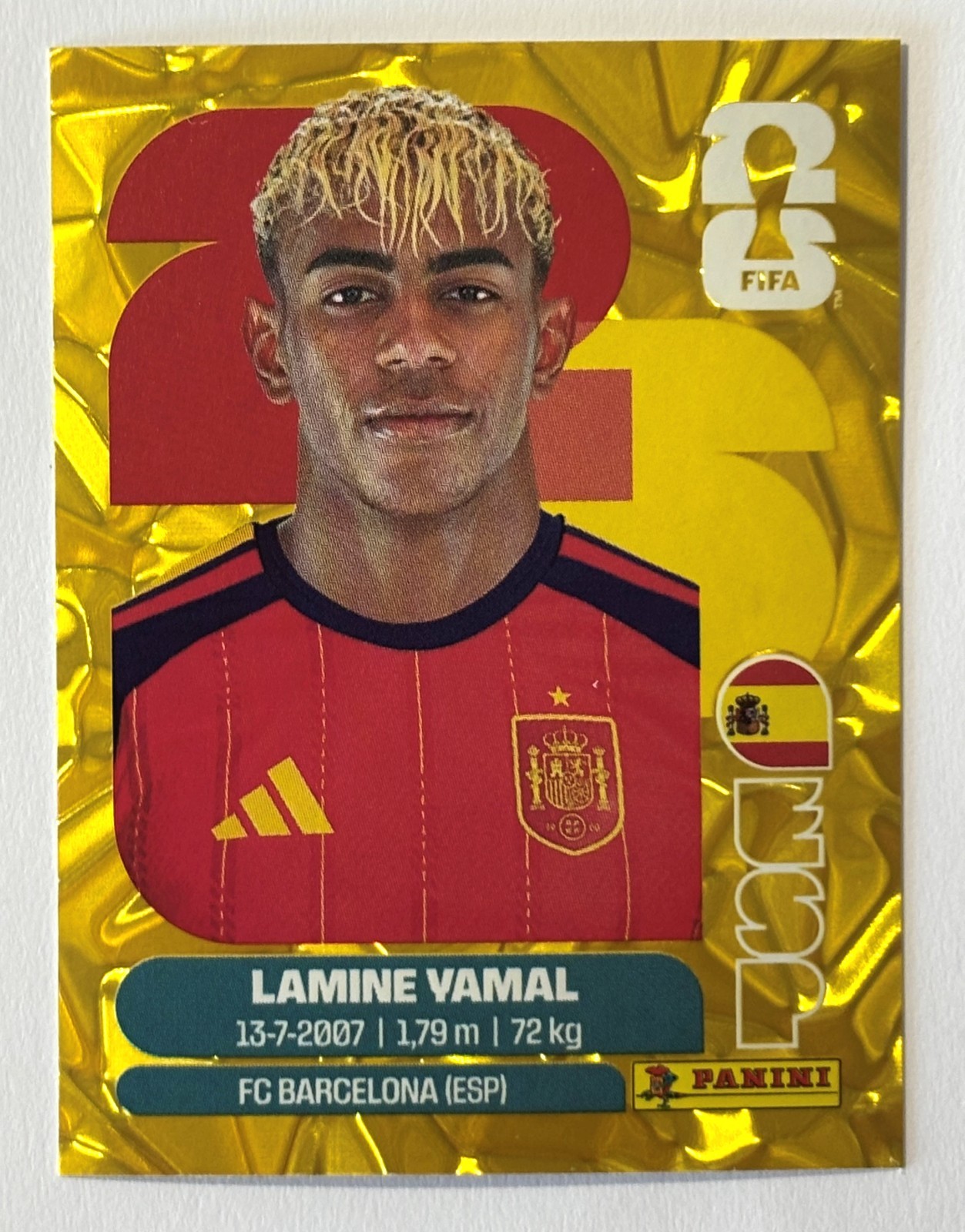 PANINI World Cup 2026 Gold Crumple Sticker ESP15 – Lamine Yamal
