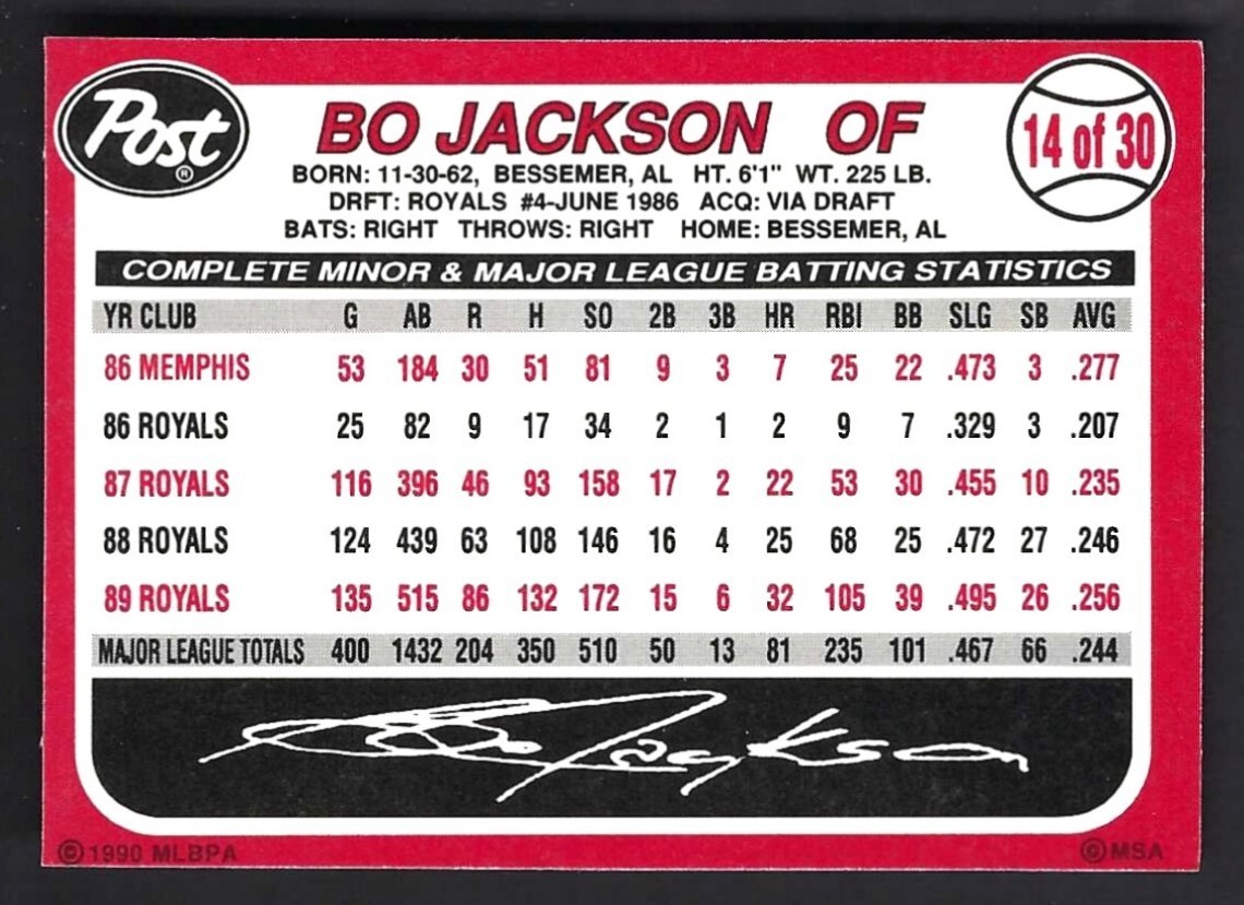 1990 Post #14 Bo Jackson MINT