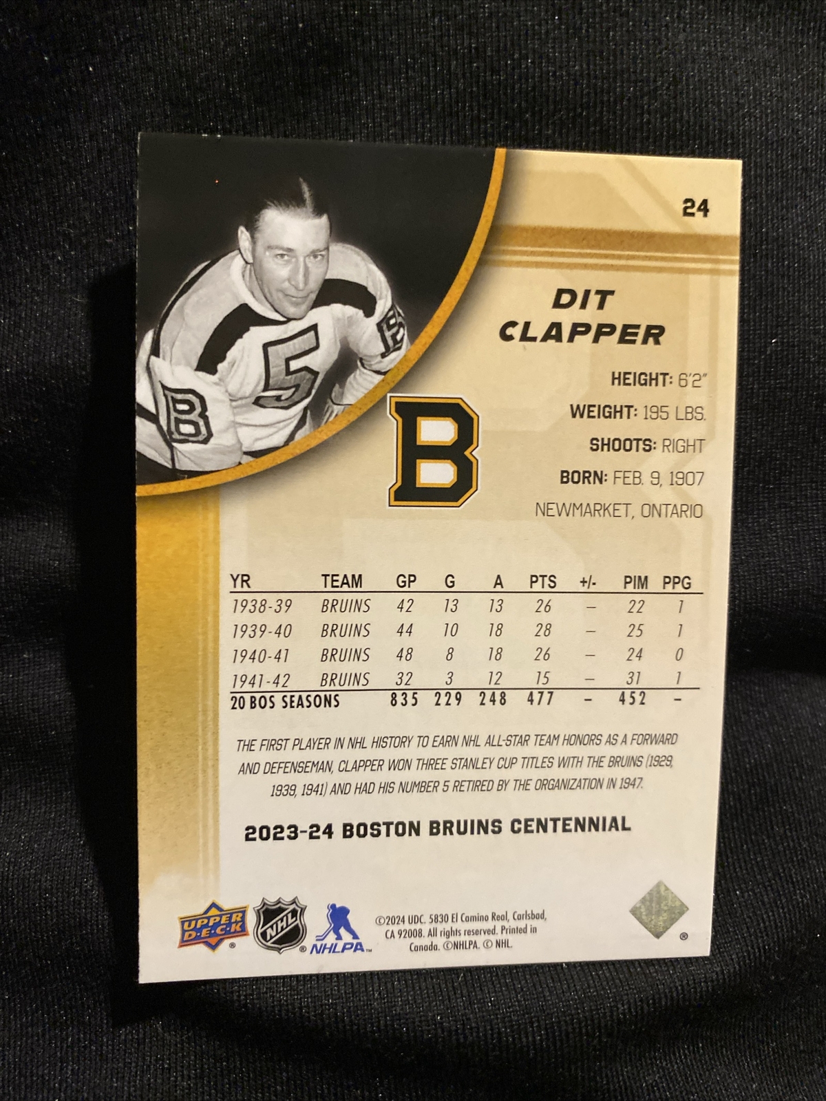 2023-24 Upper Deck Centennial Dit Clapper #24 Basic