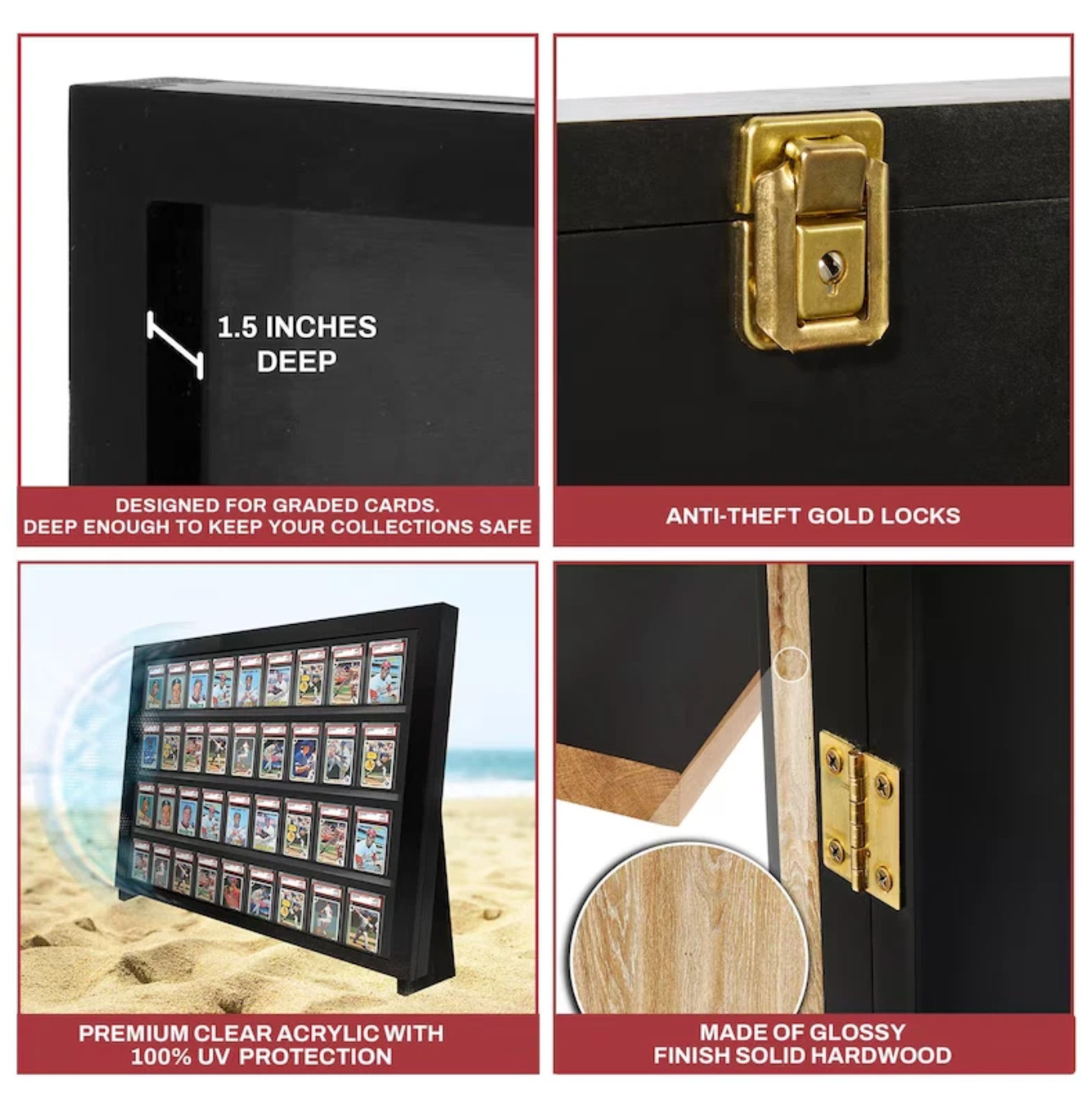 Graded Trading Card Display Case 72 PSA Slabs Tabletop USA Sport Wood Show Stand
