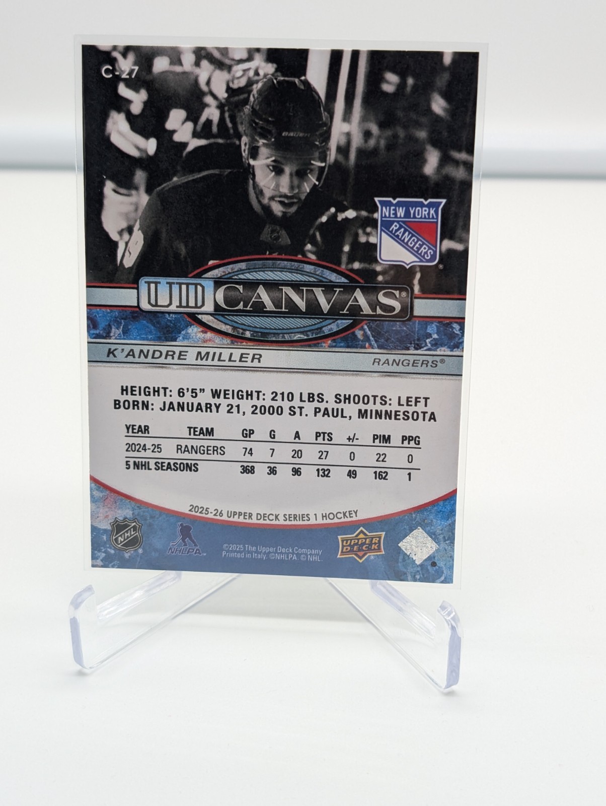 2025-26 Upper Deck Series 1 #C-27 K’Andre Miller UD Canvas New York Rangers