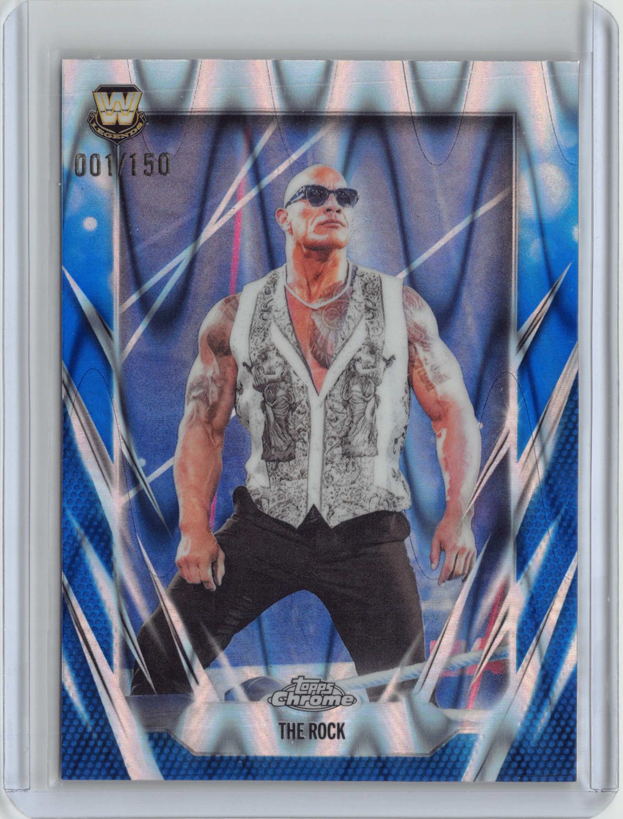 2026 Topps Chrome WWE #1 The Rock Blue RayWave Refractor #001/150