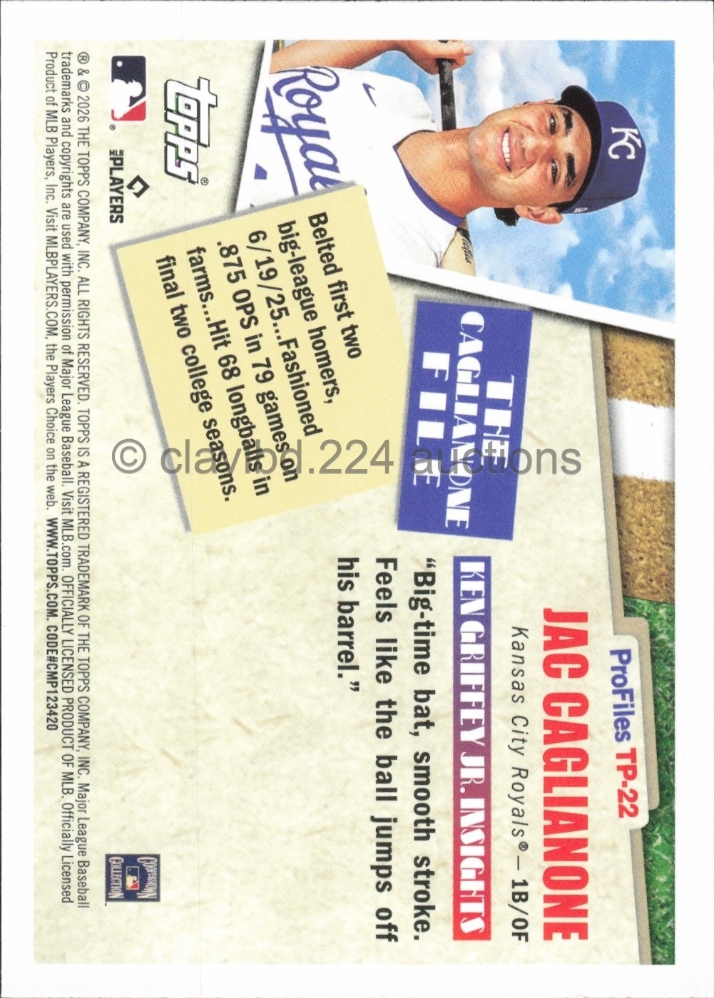 2026 TOPPS MLB – Jac Caglianone – Profiles by Ken Griffey Jr #TP-22 RC Royals