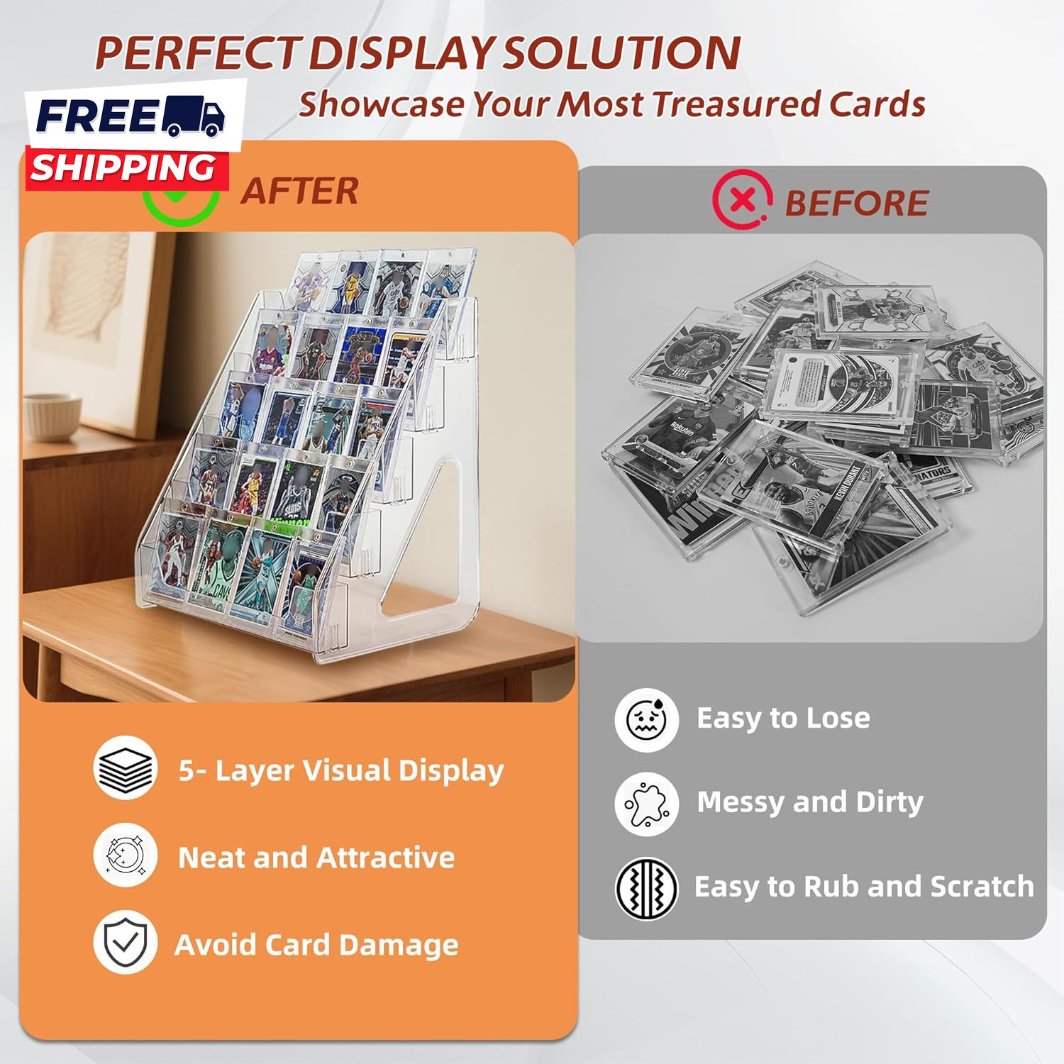 5-Tier Acrylic Trading Card Display Stand Large Capacity Graded Sports Card Disp