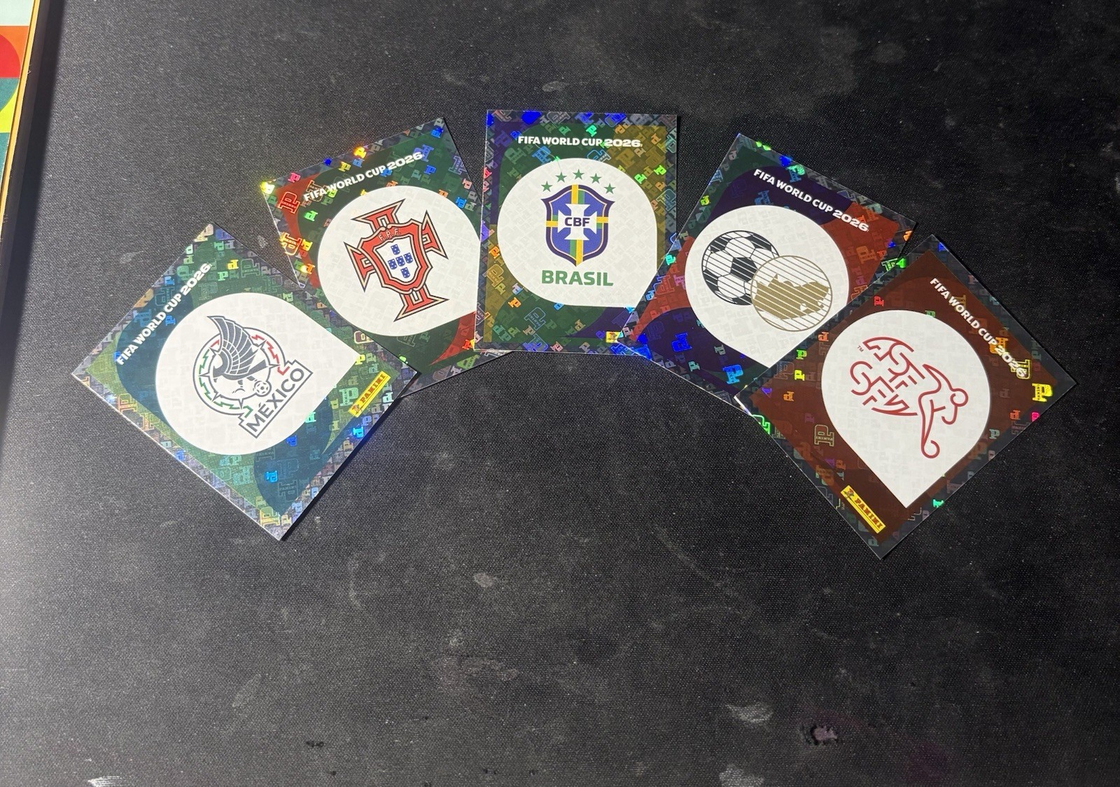 Lot Of 5 Panini World Cup Stickers – MEX 1, RSA 1, POR 1, BRA 1, & SUI 1