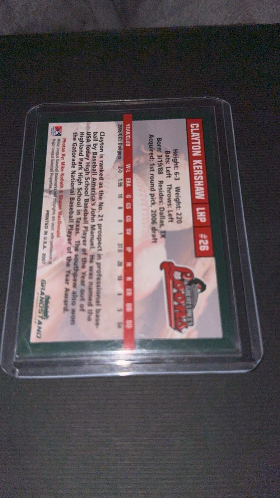 2007 Midwest League Top Prospects Clayton Kershaw RC Great Lakes Loons