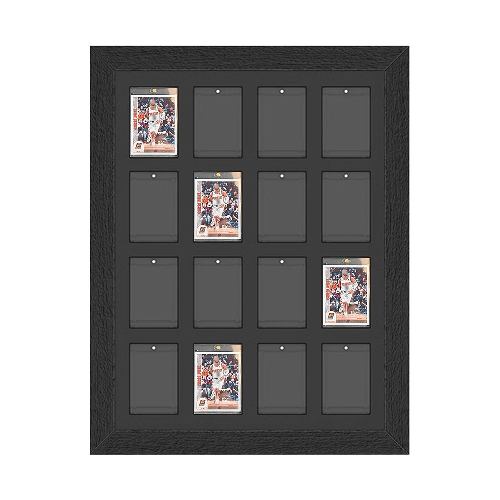16Grid Wooden Wall Mount Display Case Frame For Magnetic Card sleeves 35pt-360pt