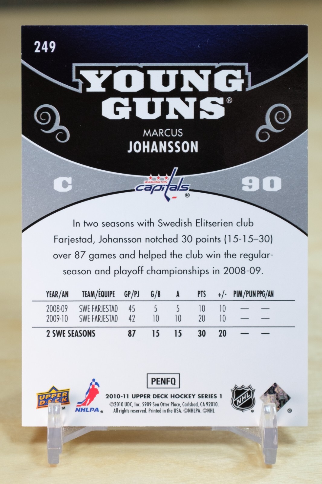 2010-11 Upper Deck Young Guns #249 Marcus Johansson Rookie – Washington Capitals