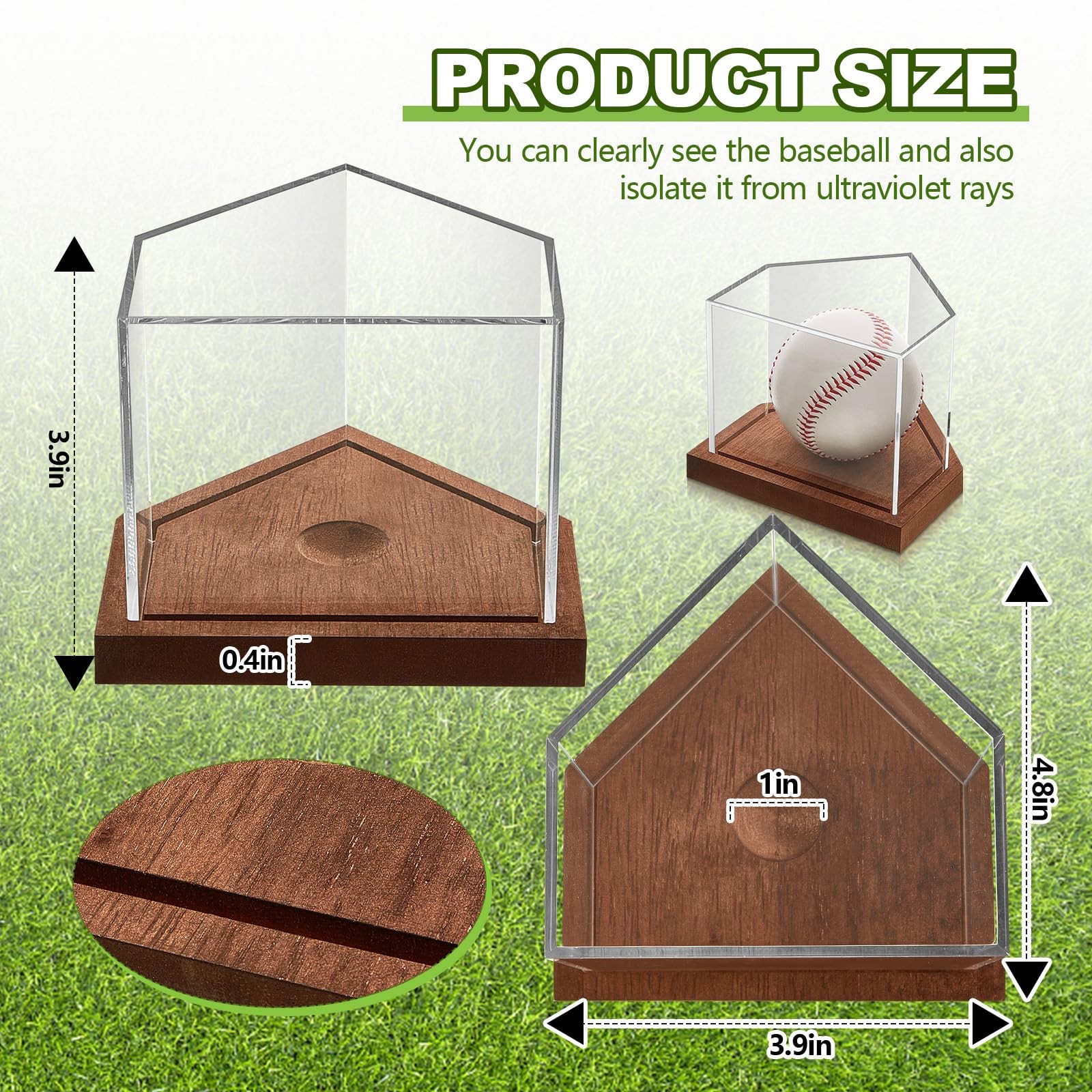 Baseball Display Case with Home Plate Shaped Wooden Base and Acrylic Baseball…