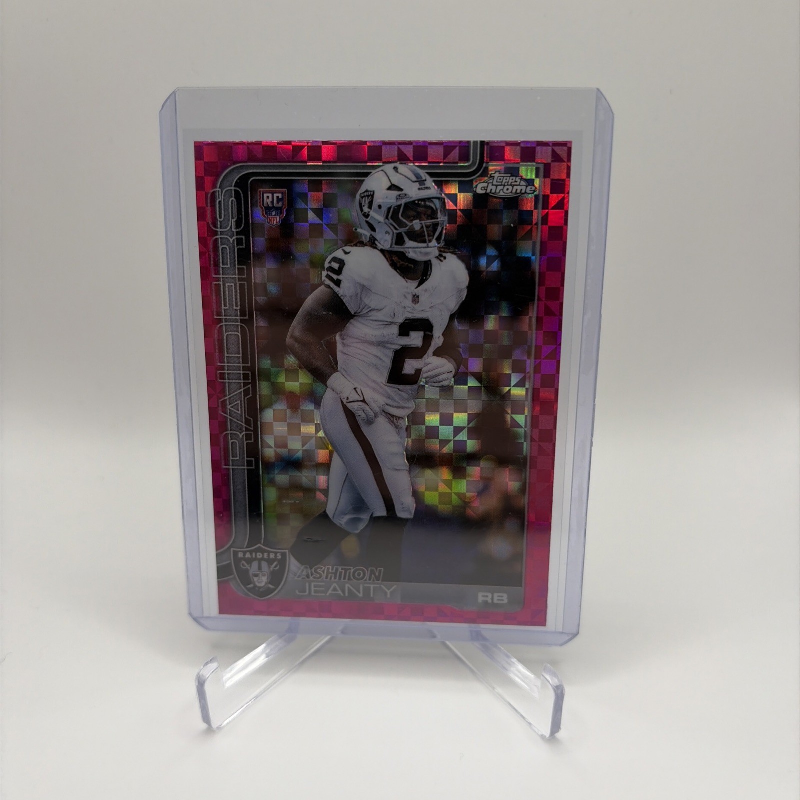 2025 Topps Chrome Ashton Jeanty #322 RC Hot Pink X-fractor Raiders